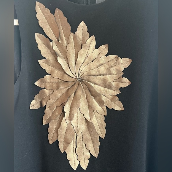 GRACIA Stretch Golden Floral Faux Leather sleeveless Dress Size Small - Picture 4 of 10